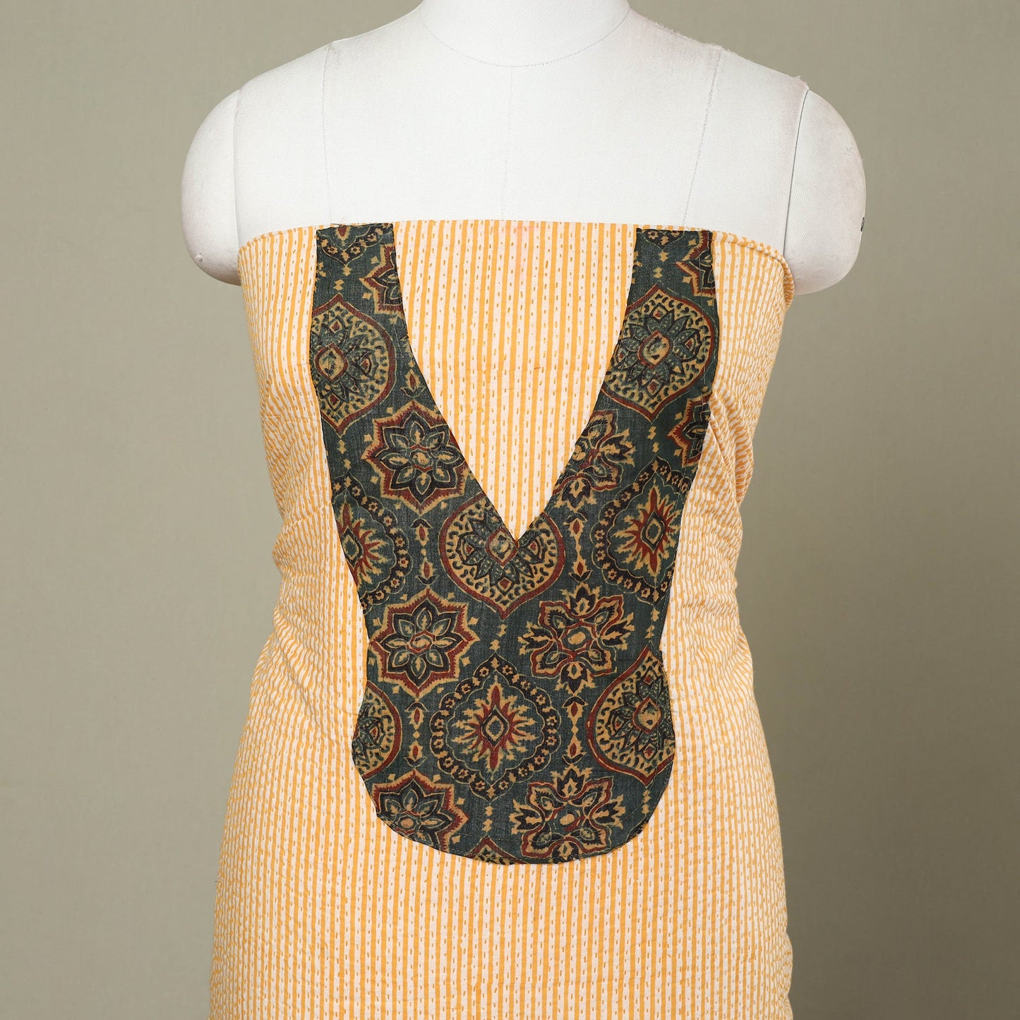 Buy Jaipur Print Yellow Patchwork Cotton Kurta Material