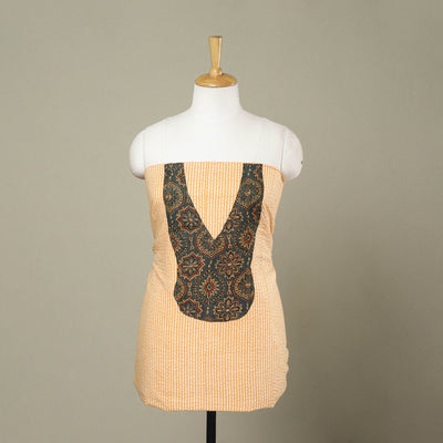 Buy Jaipur Print Yellow Patchwork Cotton Kurta Material