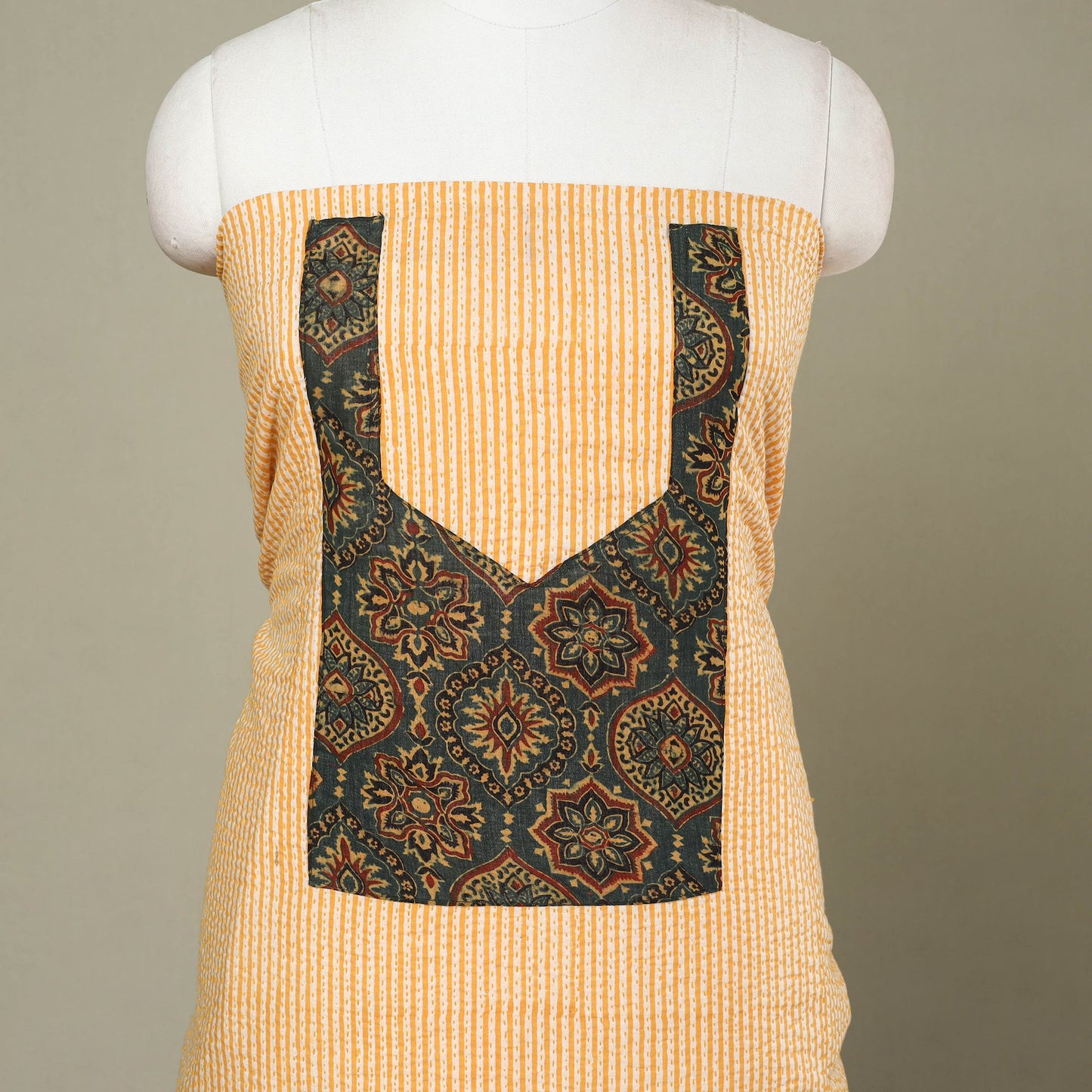Buy Yellow Jaipur Print Patchwork Cotton Kurta Material