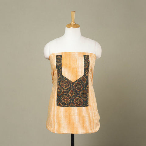 Buy Yellow Jaipur Print Patchwork Cotton Kurta Material