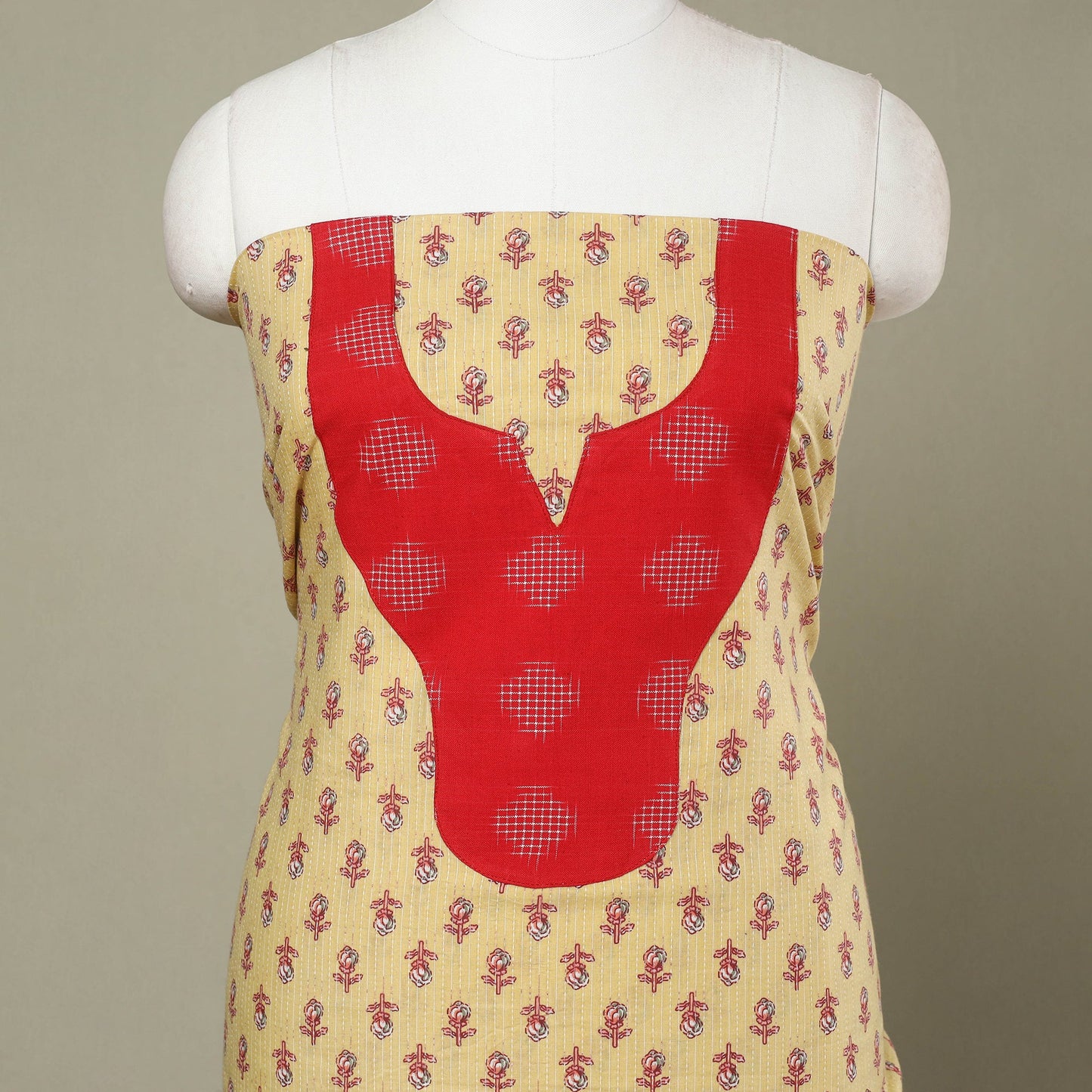 Buy Yellow Jaipur Print Patchwork Cotton Kurta Material