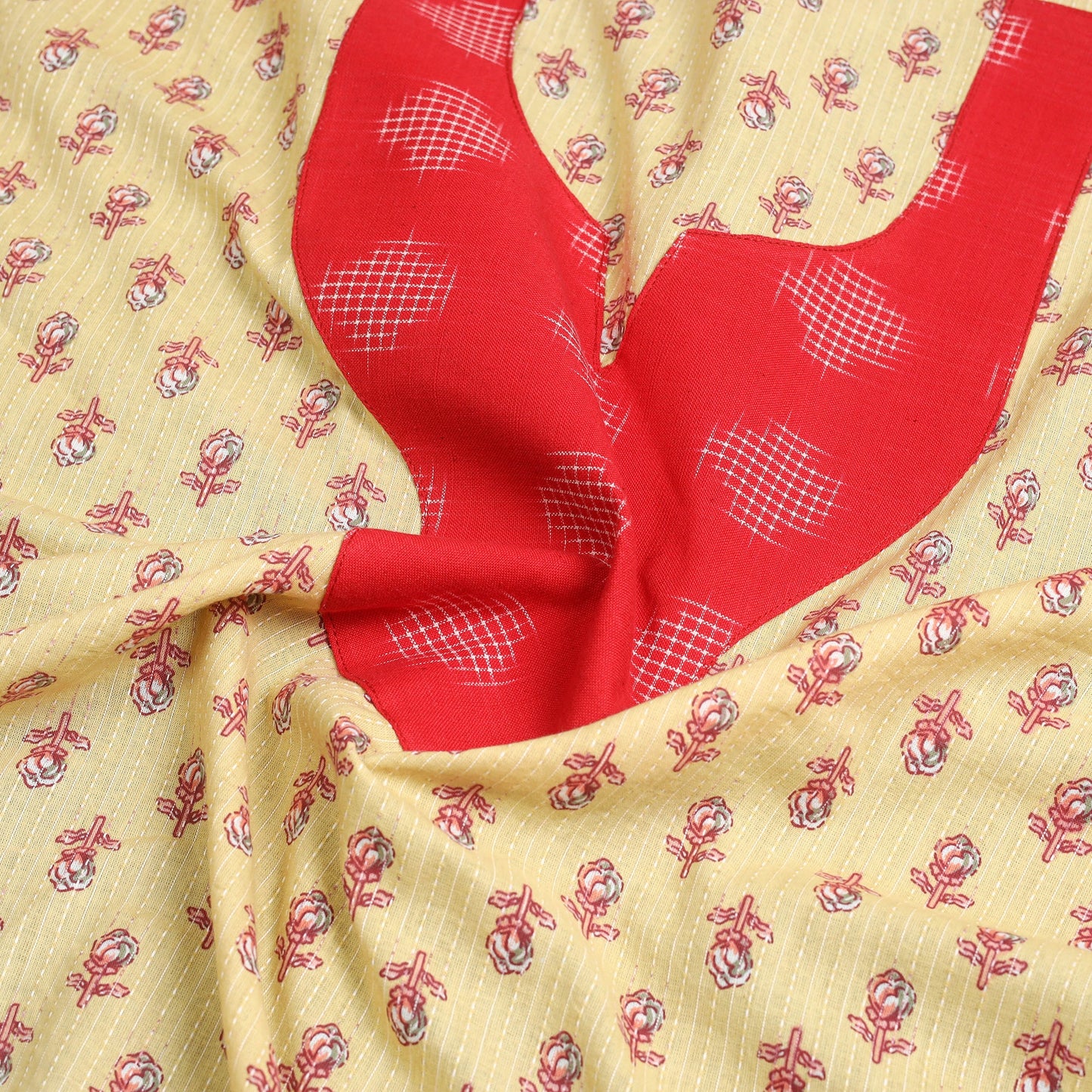 Buy Yellow Jaipur Print Patchwork Cotton Kurta Material