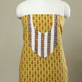 Buy Yellow Jaipur Print Patchwork Cotton Kurta Material