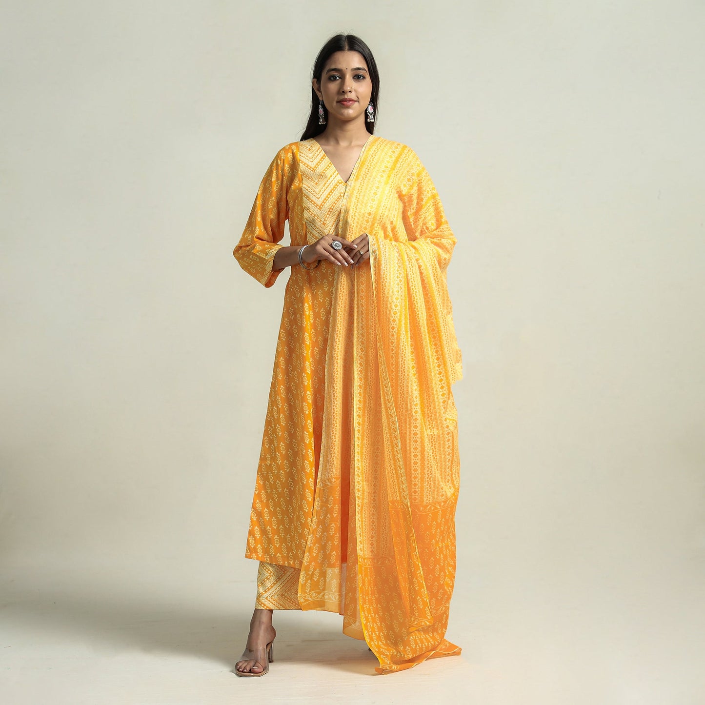 Jaipur Printed Kurta with Palazzo & Dupatta Set
