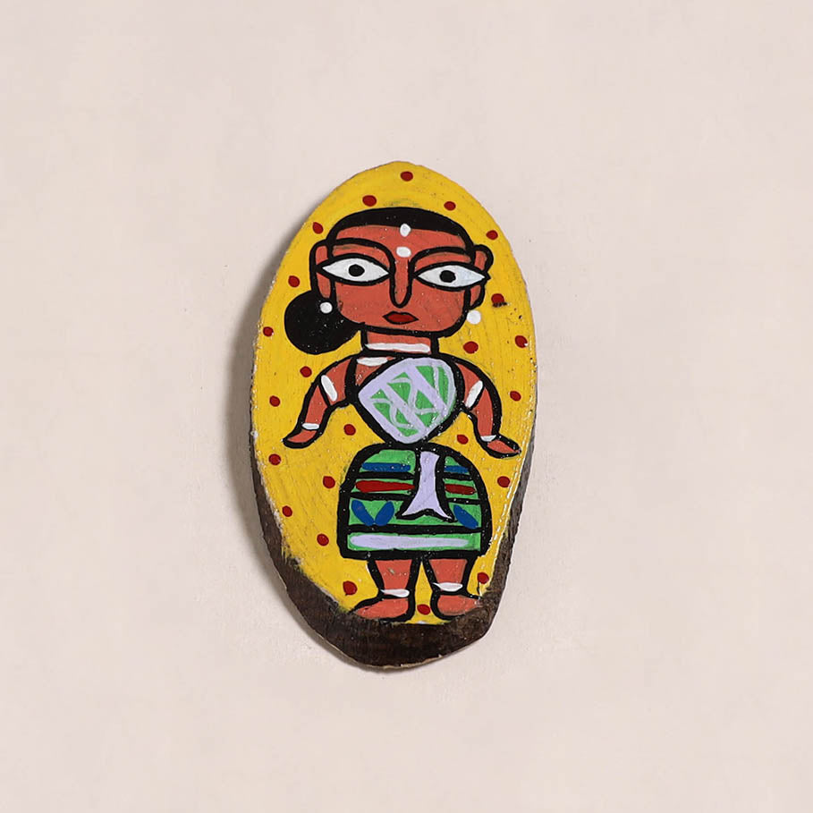 Jamini roy handpainted wooden fridge magnet 13 - handcrafted
