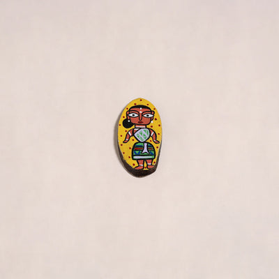 Jamini roy handpainted wooden fridge magnet 13 - handcrafted