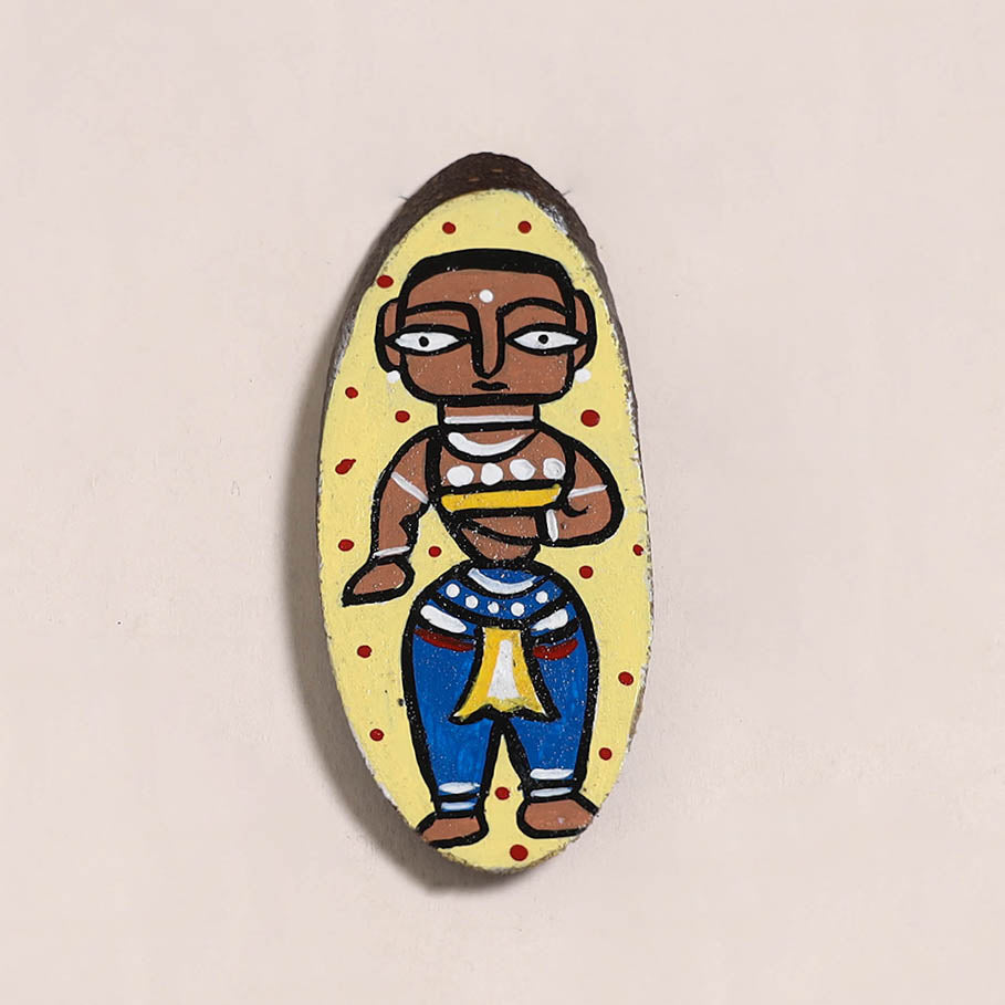 Jamini roy handpainted wooden fridge magnet 15 - handcrafted