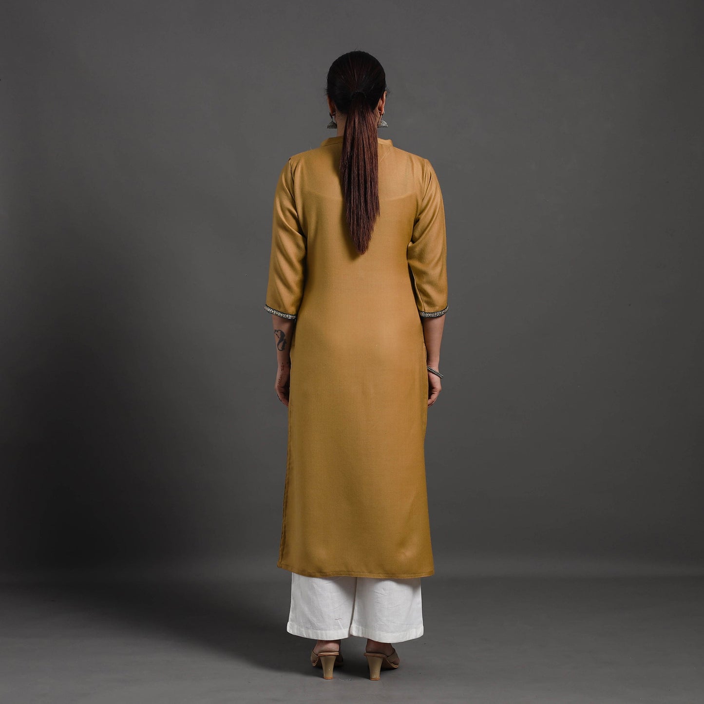 Buy Yellow Plain Merino Woolen Kurta for Women