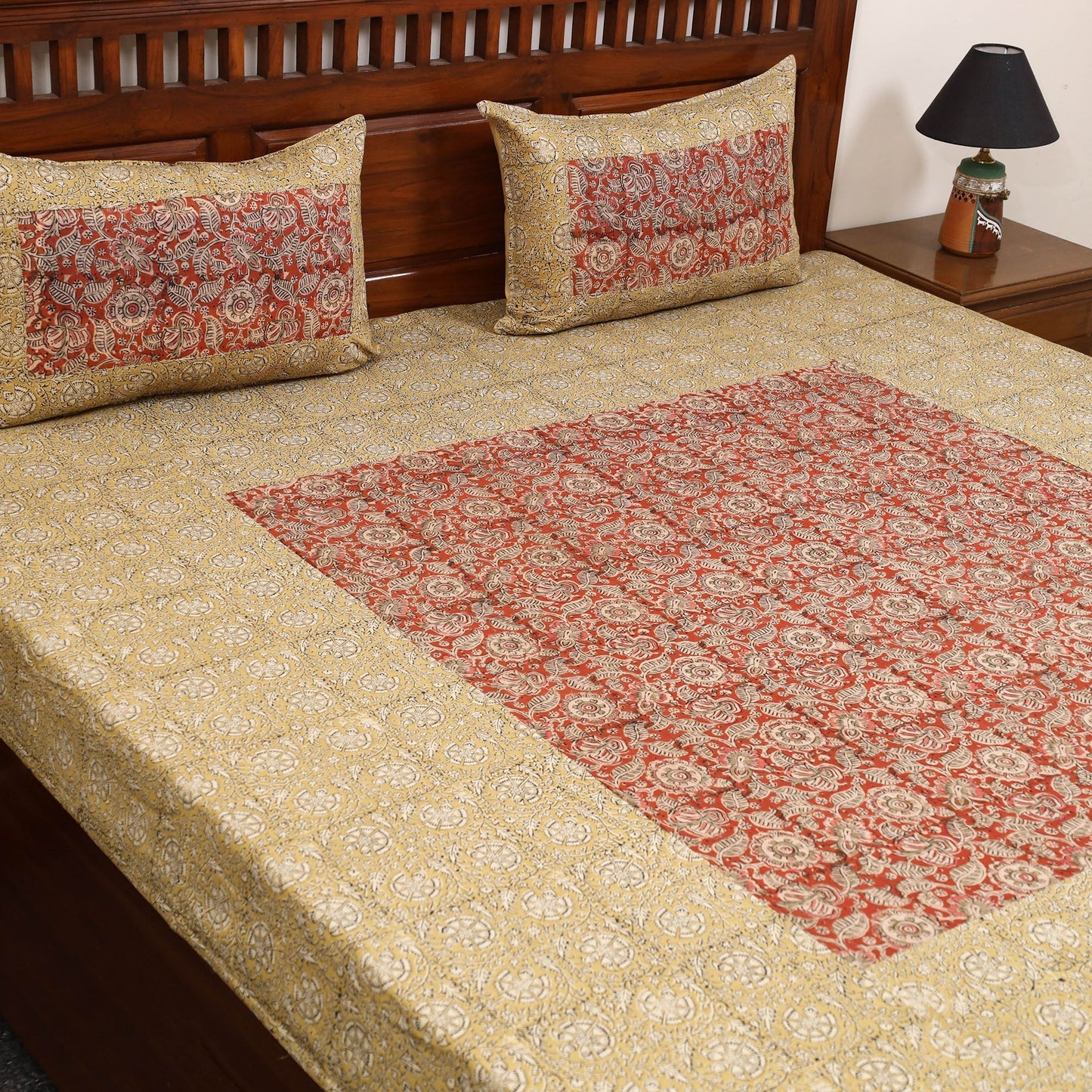 Kalamkari patchwork cotton bedsheet set 21 - handcrafted