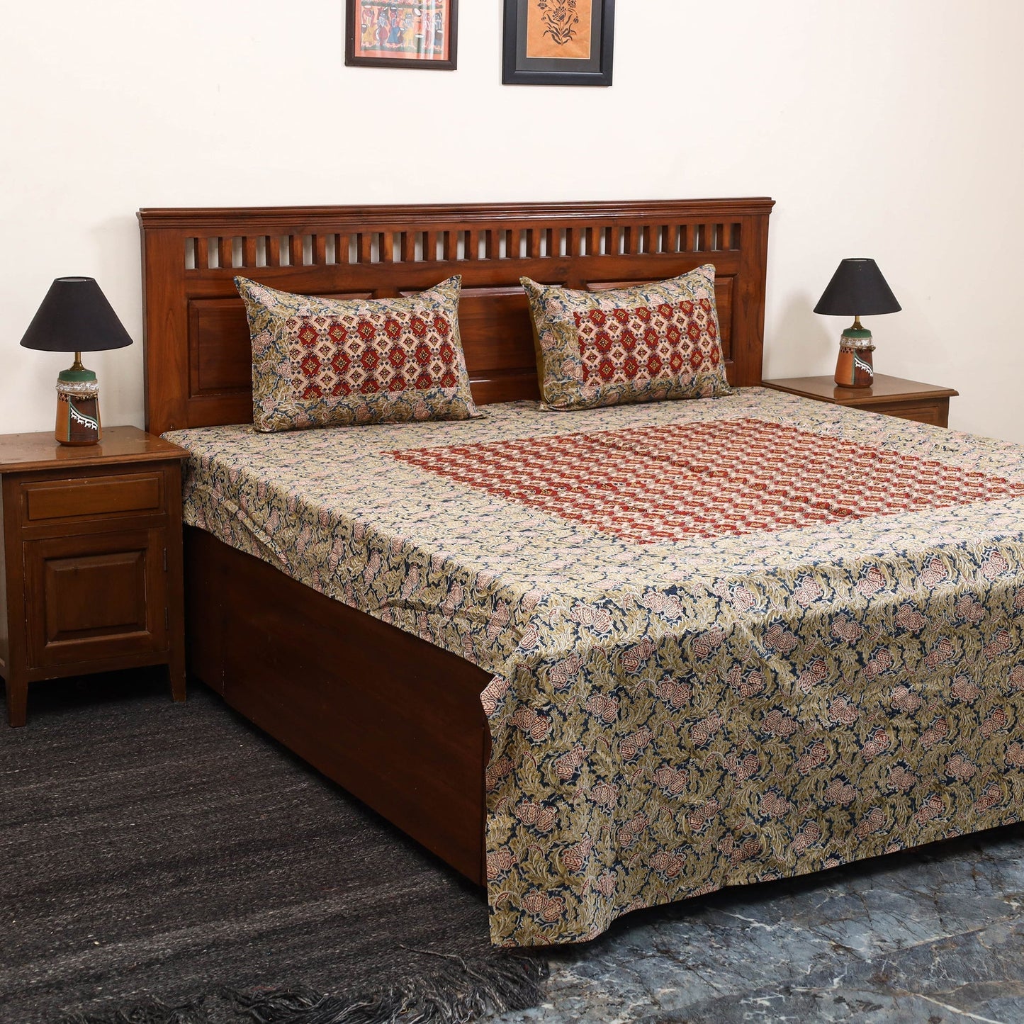 Kalamkari patchwork cotton bedsheet set 34 - handcrafted
