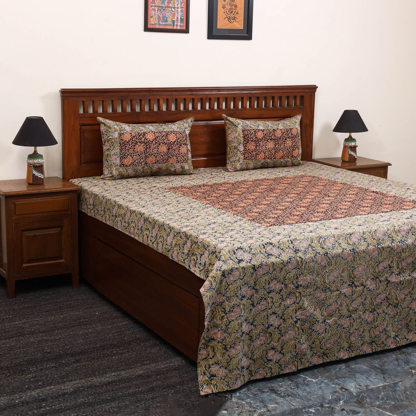 Kalamkari patchwork cotton bedsheet set 20 - handcrafted