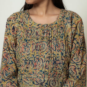 Kalamkari Block Print Cotton Pintuck Straight Kurta For Women