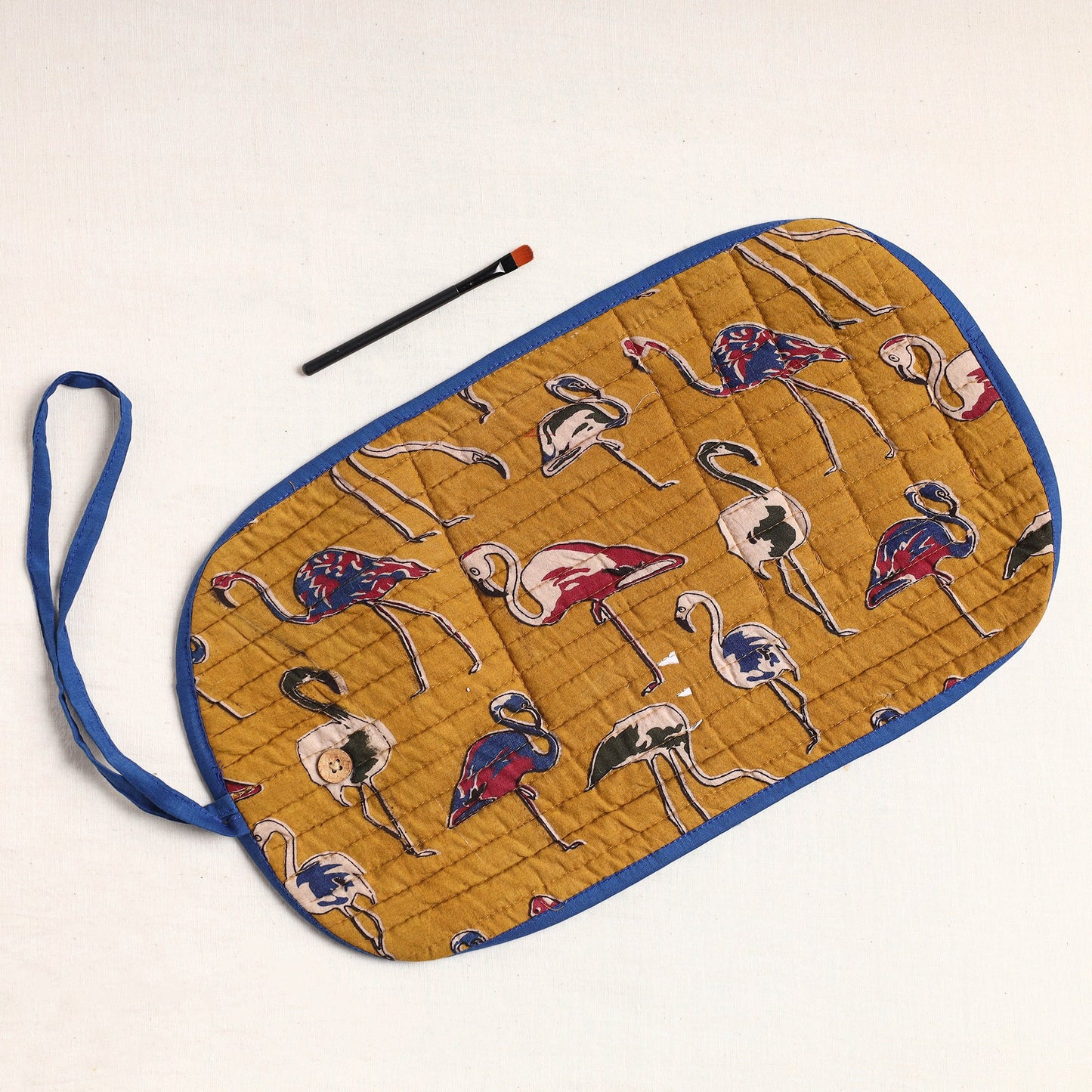  Kalamkari Fabric Multipurpose Segmented Make-up Brush Wrap Pouch/Case 