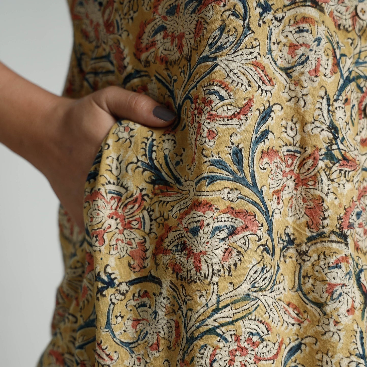 Yellow - kalamkari hand printed cotton long kurta