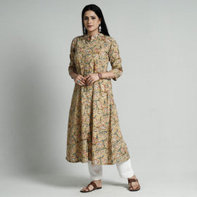 Yellow - kalamkari hand printed cotton long kurta