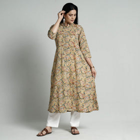 Yellow - kalamkari hand printed cotton long kurta
