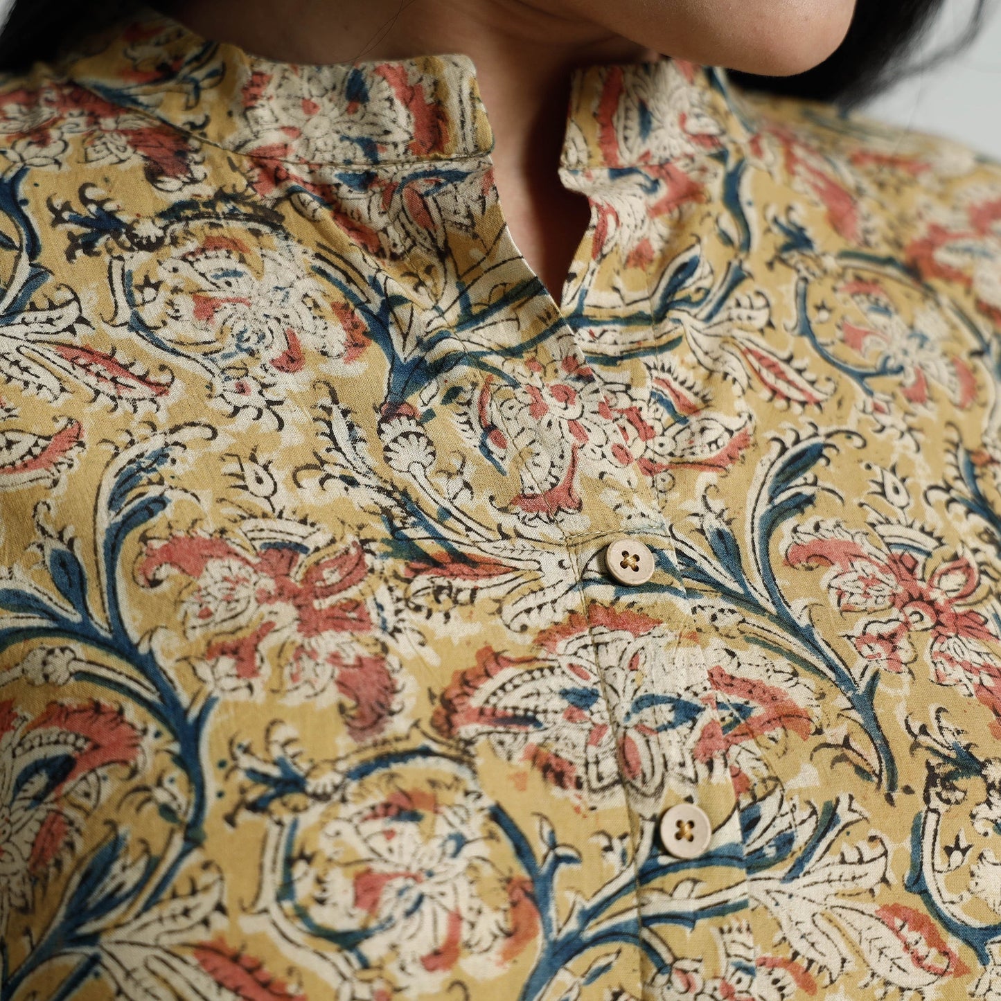 Yellow - kalamkari hand printed cotton long kurta