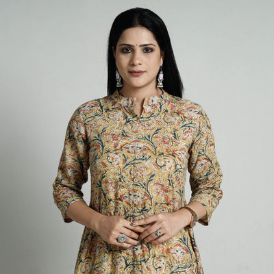 Yellow - kalamkari hand printed cotton long kurta
