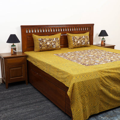 Buy Ajrakh Print with Kalamkari Patch Cotton Bedsheet Set