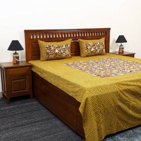 Buy Ajrakh Print with Kalamkari Patch Cotton Bedsheet Set