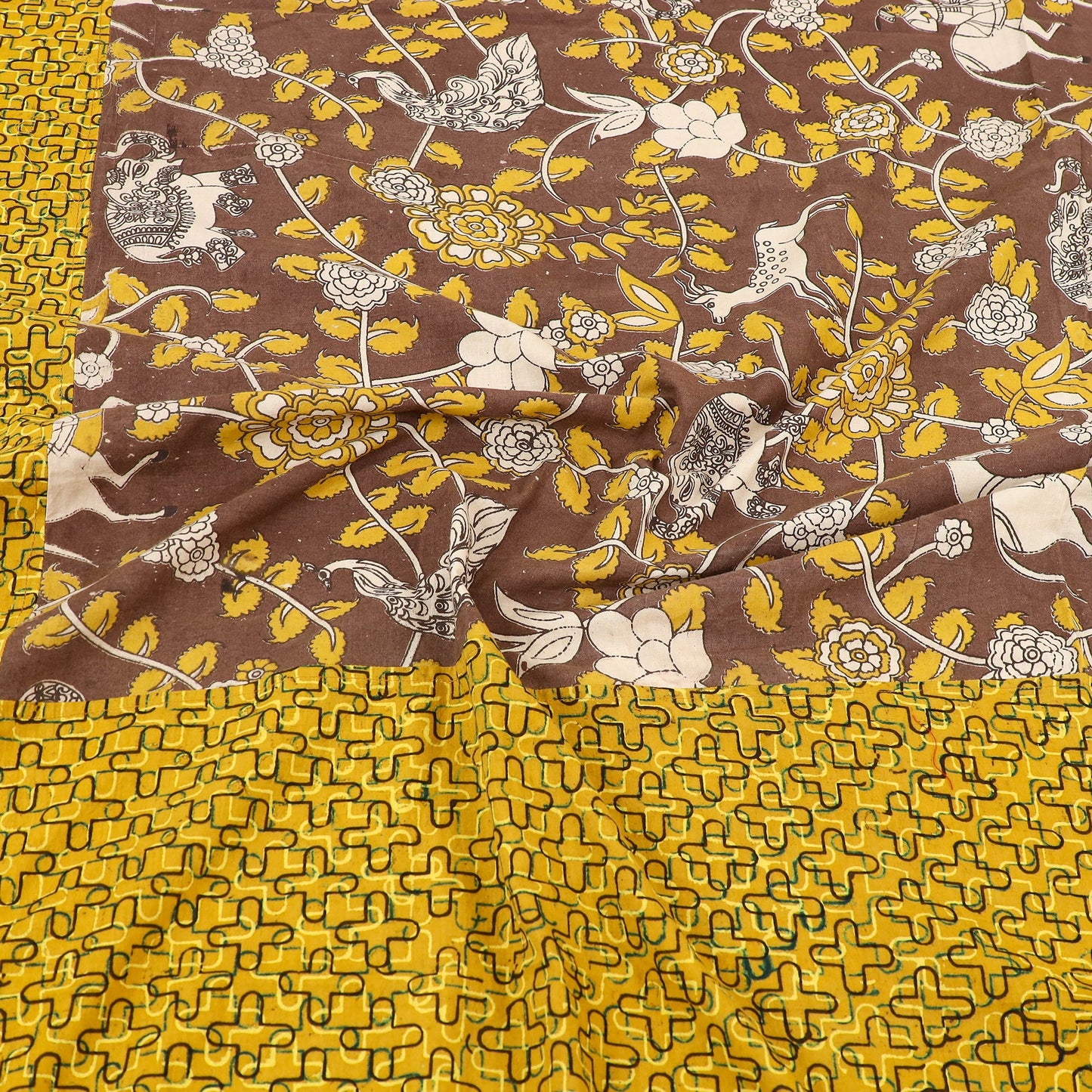 Buy Ajrakh Print with Kalamkari Patch Cotton Bedsheet Set