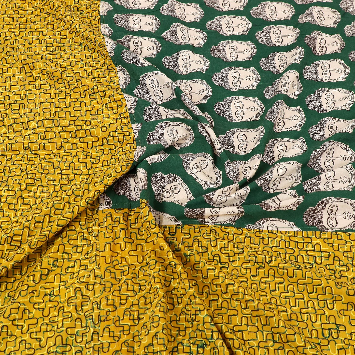 Buy Ajrakh Print with Kalamkari Patch Cotton Bedsheet Set