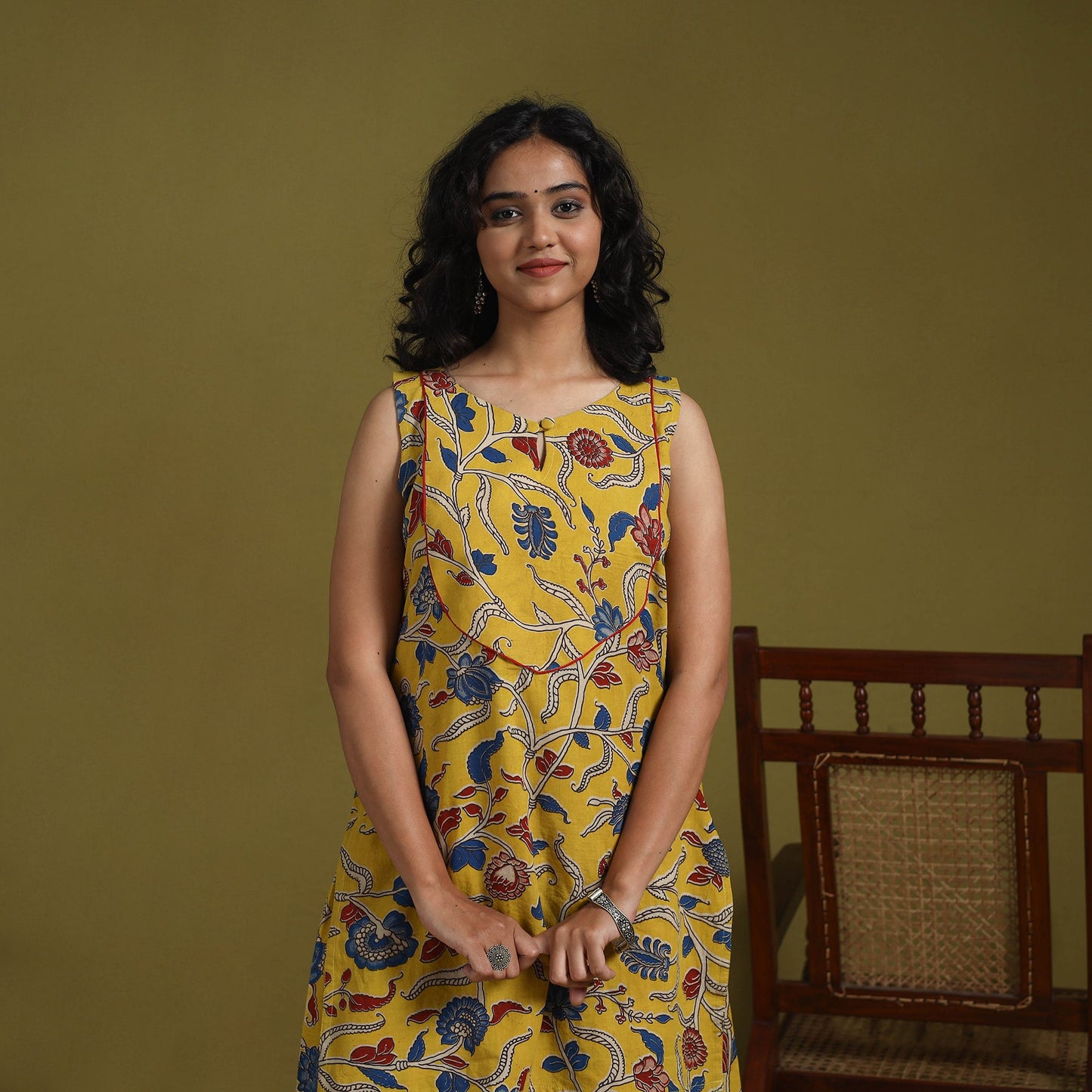 Yellow - kalamkari printed cotton 2pc kurta set for women