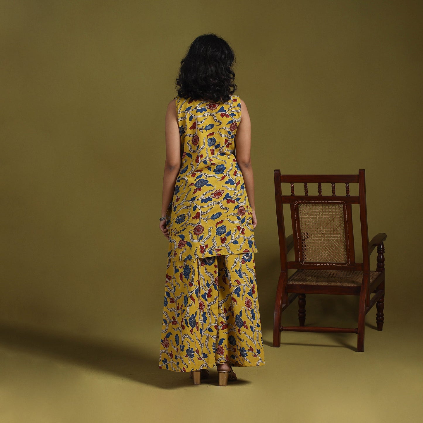 Yellow - kalamkari printed cotton 2pc kurta set for women