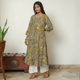 Buy Yellow - Kalamkari Printed Cotton A-Line Kurta 17 Online at iTokri.com