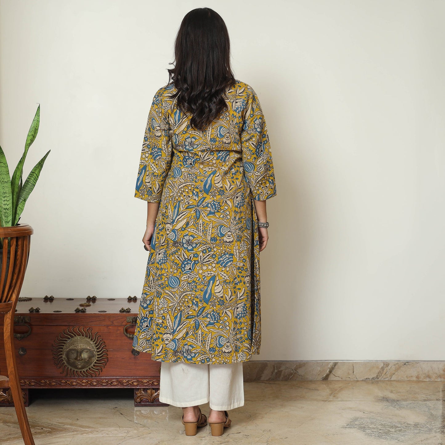 Buy Yellow - Kalamkari Printed Cotton A-Line Kurta 17 Online at iTokri.com