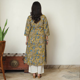 Buy Yellow - Kalamkari Printed Cotton A-Line Kurta 17 Online at iTokri.com
