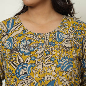 Buy Yellow - Kalamkari Printed Cotton A-Line Kurta 17 Online at iTokri.com