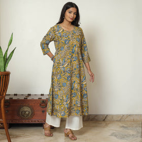 Buy Yellow - Kalamkari Printed Cotton A-Line Kurta 17 Online at iTokri.com