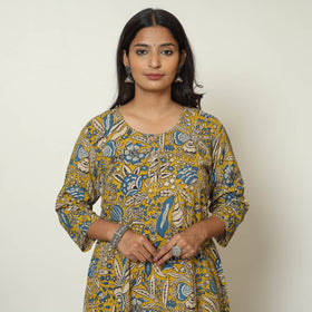 Buy Yellow - Kalamkari Printed Cotton A-Line Kurta 17 Online at iTokri.com