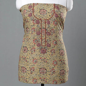  Kalamkari Block Printed Kundan & Bead Work Hand Embroidery Cotton Kurta Material 