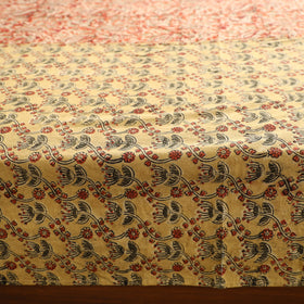 Yellow - Kalamkari Block Printed Patchwork Cotton Double Bed Cover With Pillow Covers (108 x 90 in)