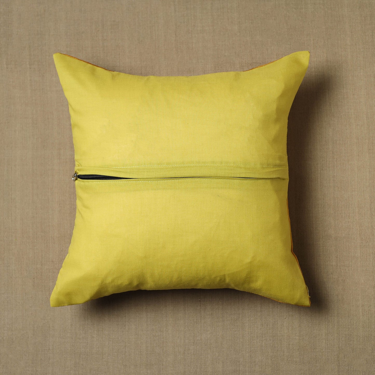Yellow - Kanchipuram Patchwork Cotton Cushion Cover 02