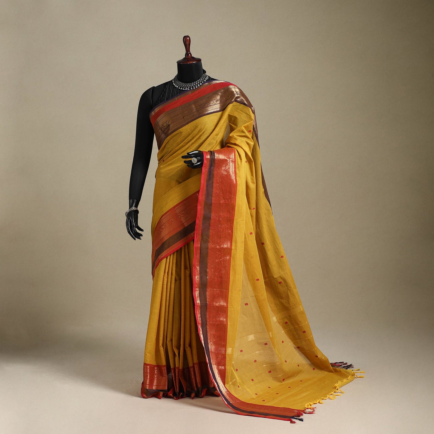 Yellow - kandangi thread buti chettinad cotton saree
