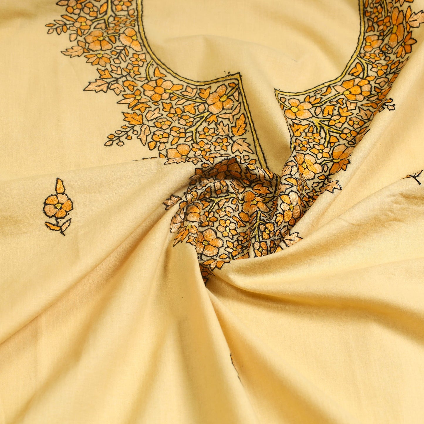 Yellow - kashida hand embroidery cotton unstitched kurta