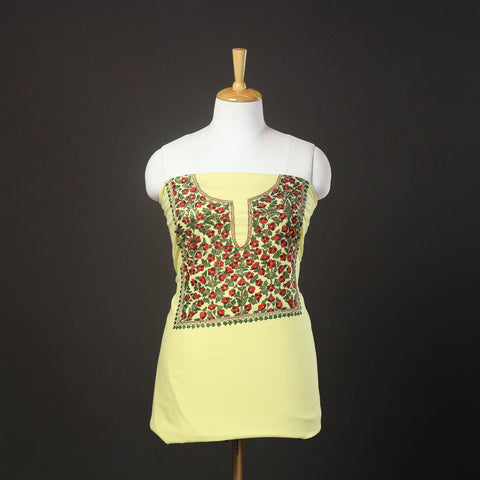 Yellow - kashida hand embroidery cotton unstitched kurta