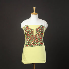 Yellow - kashida hand embroidery cotton unstitched kurta