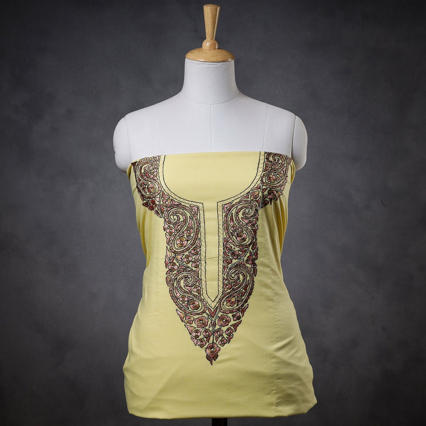 Kashidakari Hand Embroidery Pure Cotton Kurta Material 