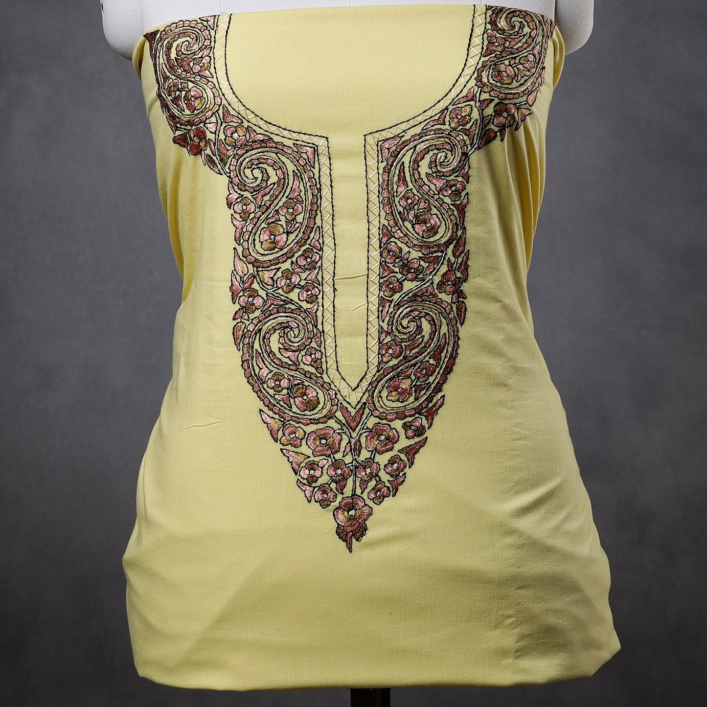  Kashidakari Hand Embroidery Pure Cotton Kurta Material 
