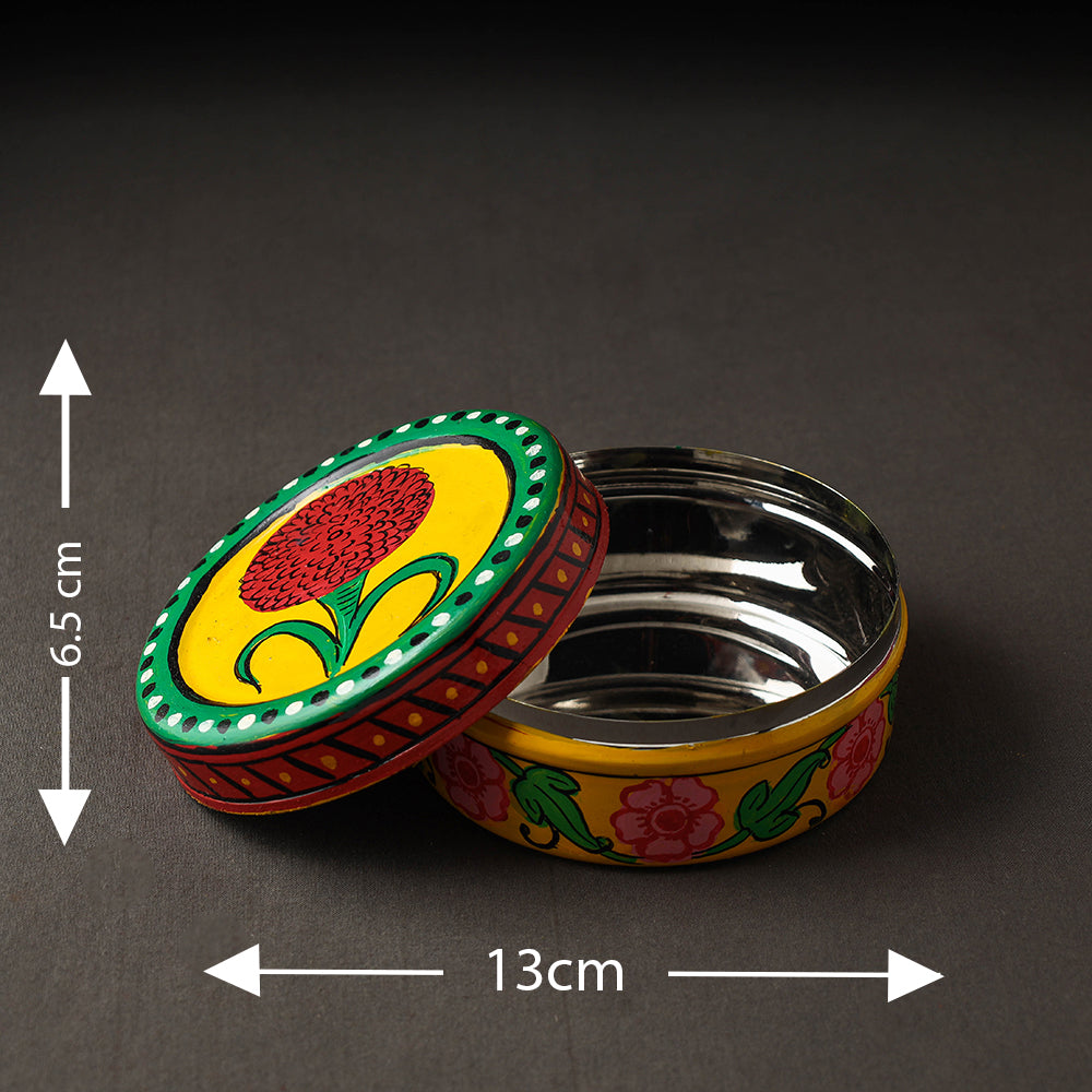 Yellow Kavad Handpainted Stainless Steel Multi Utility Container