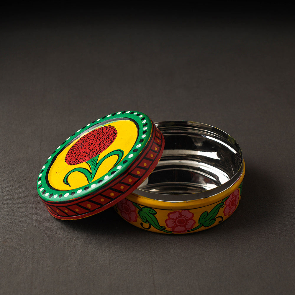 Yellow Kavad Handpainted Stainless Steel Multi Utility Container