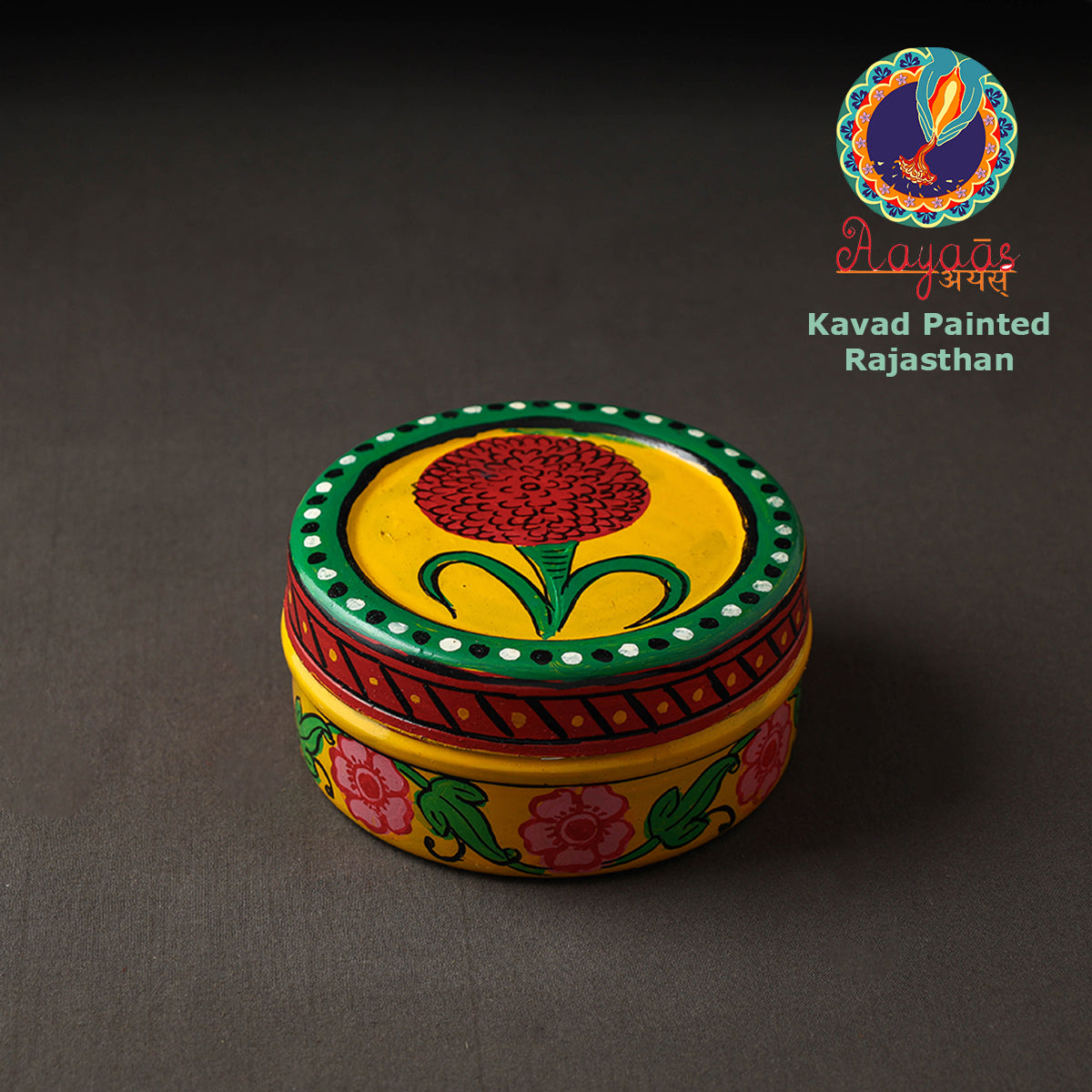 Yellow Kavad Handpainted Stainless Steel Multi Utility Container