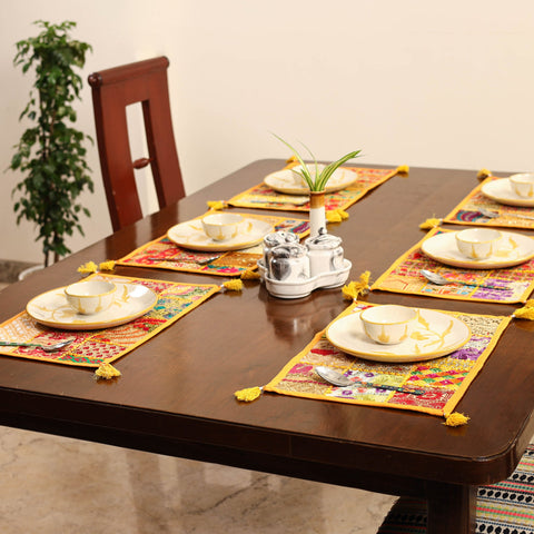 Yellow - khambadiya patchwork cotton table mats (set of 6)