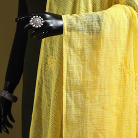 Yellow - kota doria cotton hand embroidered lucknowi