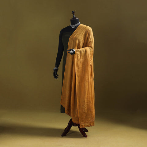 Yellow - kota doria cotton hand embroidered lucknowi