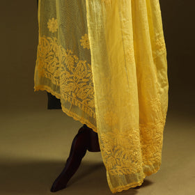 Yellow - kota doria cotton hand embroidered lucknowi